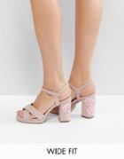 New Look Wide Fit Embroidered Platform Heel - Beige