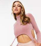 Missy Empire Exclusive High Neck Crop Top With 'd' Ring Detail In Dusty Pink-orange