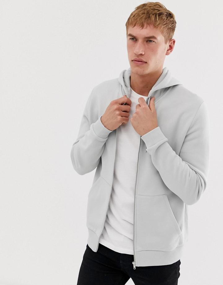 Asos Design Zip Up Hoodie In Gray