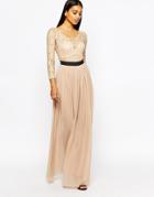 Rare London Lace Maxi Dress With Contrast - Nude