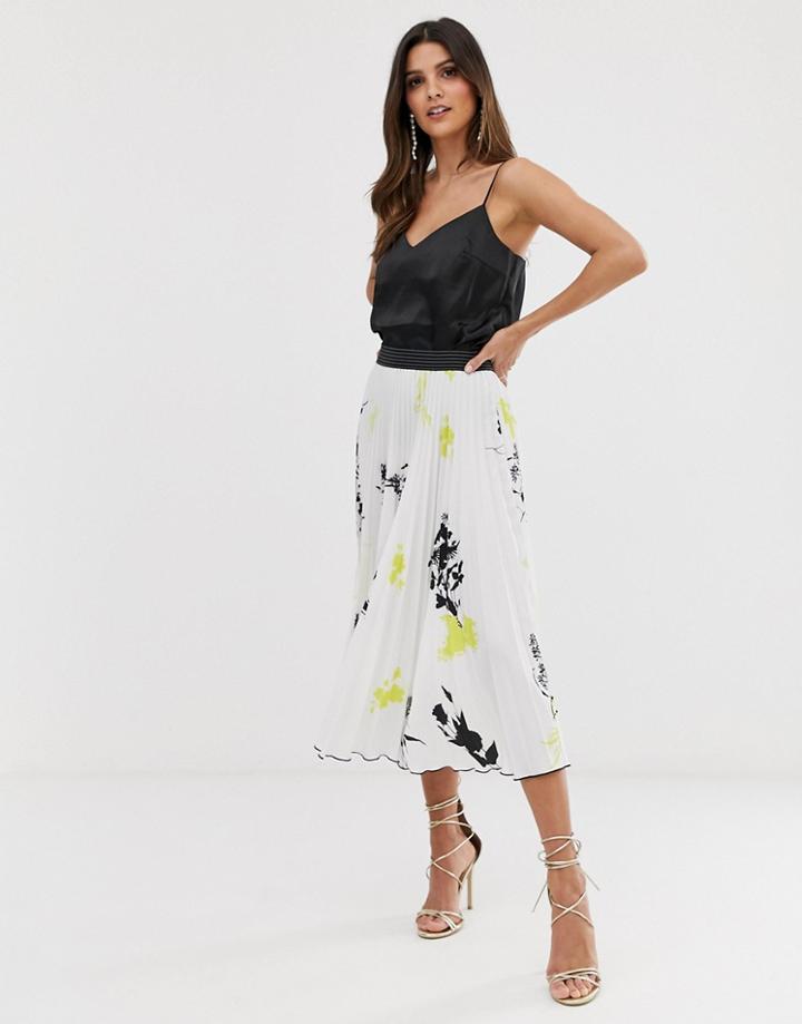 Closet London Pleated Midi Skirt In Floral Print-multi