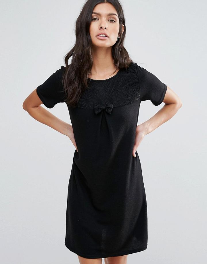 Pussycat London Shift Dress With Bow Front - Black