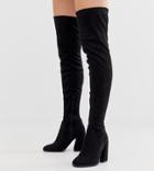 Asos Design Wide Fit Wide Leg Korey Heeled Thigh High Boots In Black