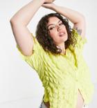 Daisy Street Plus Crinkle Mini Shrunken 90s Shirt With Frill Sleeves In Lime-green