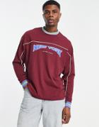 Asos Design Oversized Long Sleeve T-shirt In Burgundy With New York City Print-red