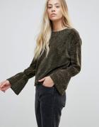 Wild Flower Sweater With Fluted Sleeves - Green