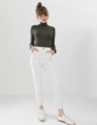 Asos Design Farleigh High Waist Slim Mom Jeans In Off White With Painter Styling