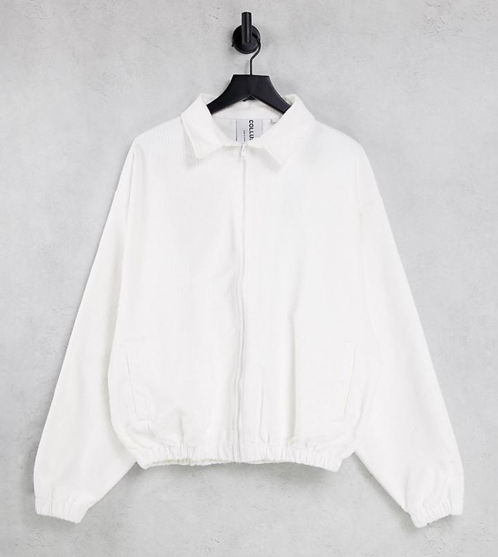 Collusion Unisex Cord Jacket With Embroidery In Ecru-white