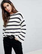 Brave Soul Treen Stripe Sweater With Wide Sleeves - Cream