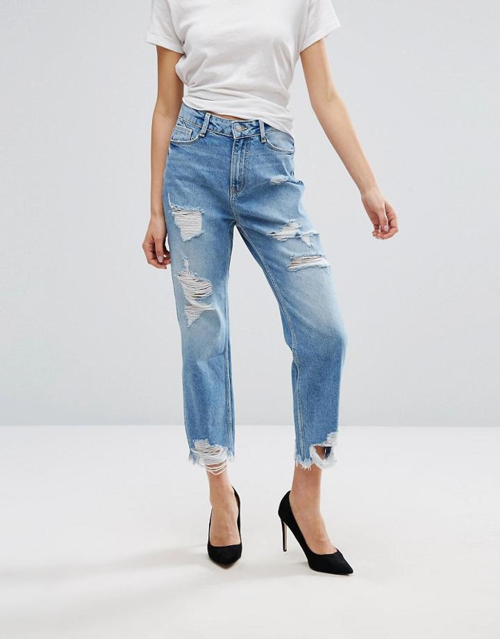 New Look Ripped Mom Jeans - Blue
