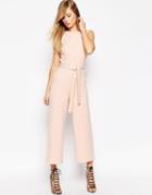 Asos Jumpsuit With Tie Waist And Culotte Leg - Blush