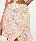 Miss Selfridge Petite Split Frill Hem Mini Skirt In Pink Ditsy Floral-multi