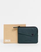 Asos Design Leather Wallet With Zip Around In Green