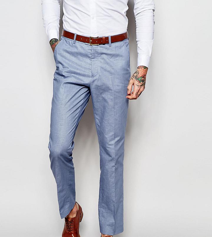Gianni Feraud Premium 55% Linen Suit Pants In Pale Blue - Blue