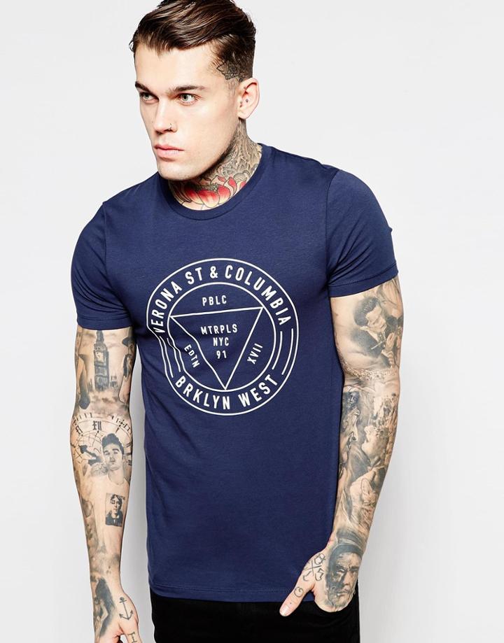 Asos Muscle T-shirt With Verona Print - Navy