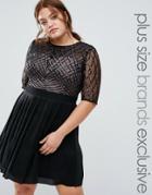 Little Mistress Plus Sequin Bodice Skater Dress - Black