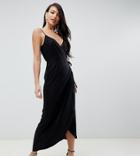 Asos Design Tall Cami Wrap Maxi Dress-black