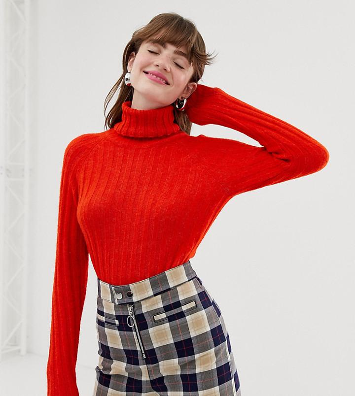 Monki Roll Neck Ribbed Sweater In Orange Red
