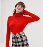 Monki Roll Neck Ribbed Sweater In Orange Red