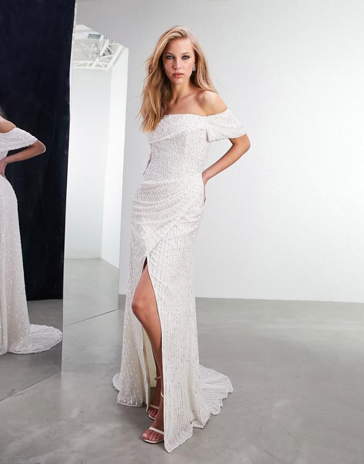 Asos Edition Cecilia Bardot Sequin Embellished Wedding Dress-white