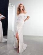 Asos Edition Cecilia Bardot Sequin Embellished Wedding Dress-white