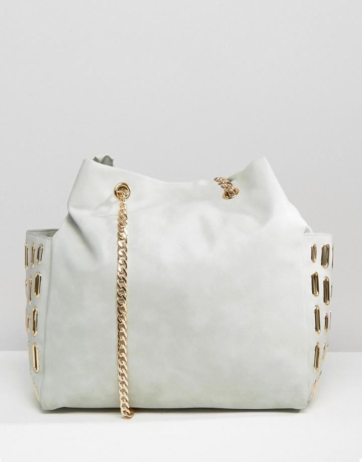 Yoki Fashion Chain Shoulder Bag With Eyelet Detail - Gray