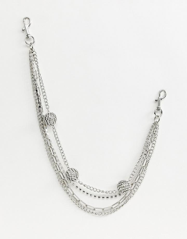 Asos Design Belt Chain With Mixed Hardware Chains And Crystal Spheres In Silver