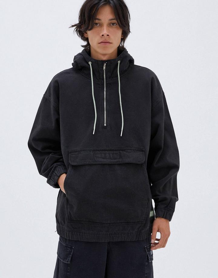 Pull & Bear Denim Windbreaker In Black
