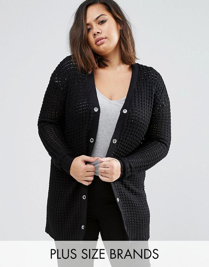 Bravesoul Plus Cardigan With Eyelet Detail - Black