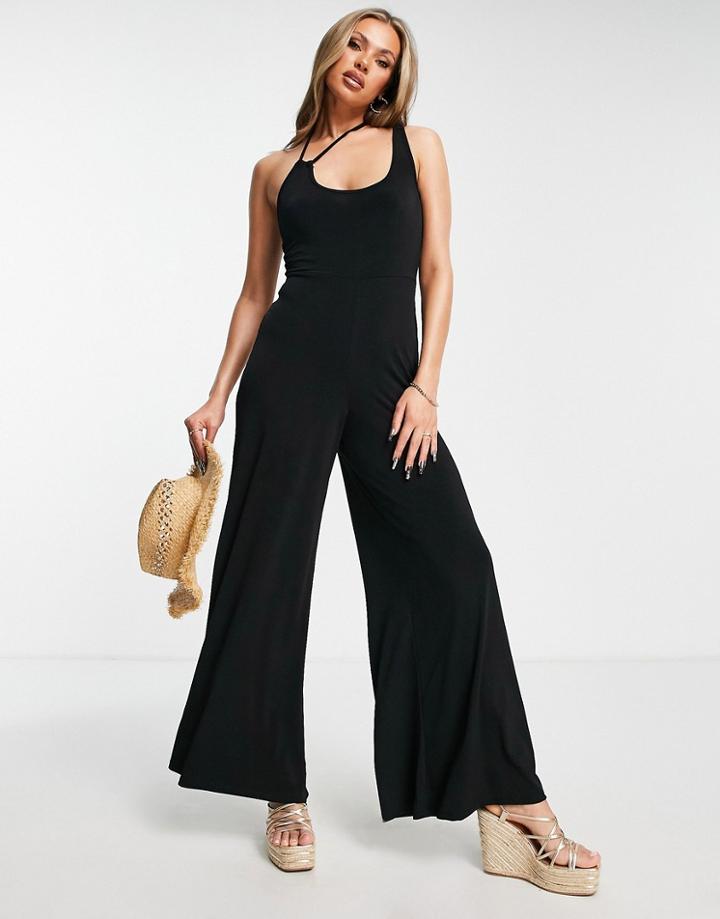 Asos Design Cut Out Detail Beach Jumpsuit In Black