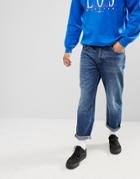Asos Design Skater Jeans In Mid Wash Blue - Blue
