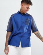 Asos Design Oversized Viscose Shirt With Mesh Sleeves - Blue