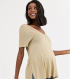 Asos Design Maternity Oversized V Front And V Back T-shirt In Stone