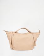 Pieces Winged Tote Bag With Zip Detail In Nude - Nude