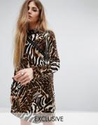 Reclaimed Vintage High Neck Dress With Hook And Eye Detail In Leopard