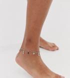 Asos Design Curve Anklet With Mystical Charms And Hamsa Hand Pendants In Silver Tone - Gold