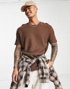 Bershka Waffle Loose T-shirt In Brown