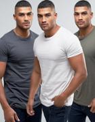 Asos 3 Pack Longline T-shirt In Washed Black/off White/green Save - Multi