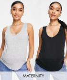 Missguided Maternity 2 Pack Tank Tops In Black & White