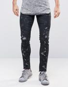 Asos Skinny Ankle Grazer Jeans With Frayed Hem And Rips In Coated Wash