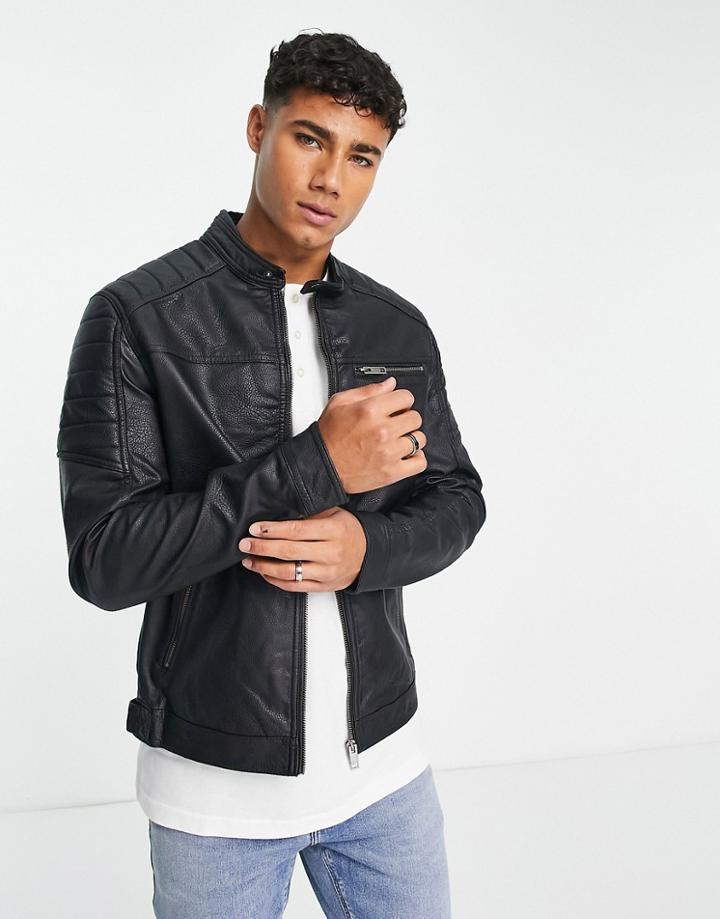 Jack & Jones Faux Leather Jacket In Black