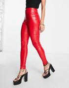 Missy Empire High Waist Leather Look Legging In Red