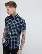 Farah Johnson Slim Fit Check Shirt In Navy - Navy