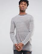 Asos Stripe Longline Long Sleeve T-shirt With Burnout - White