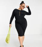 Asos Design Curve Ladder Detail Beach Midi Dress In Black