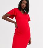 Blume Maternity Wrap Front Midi Jersey Dress With Cap Sleeve In Red