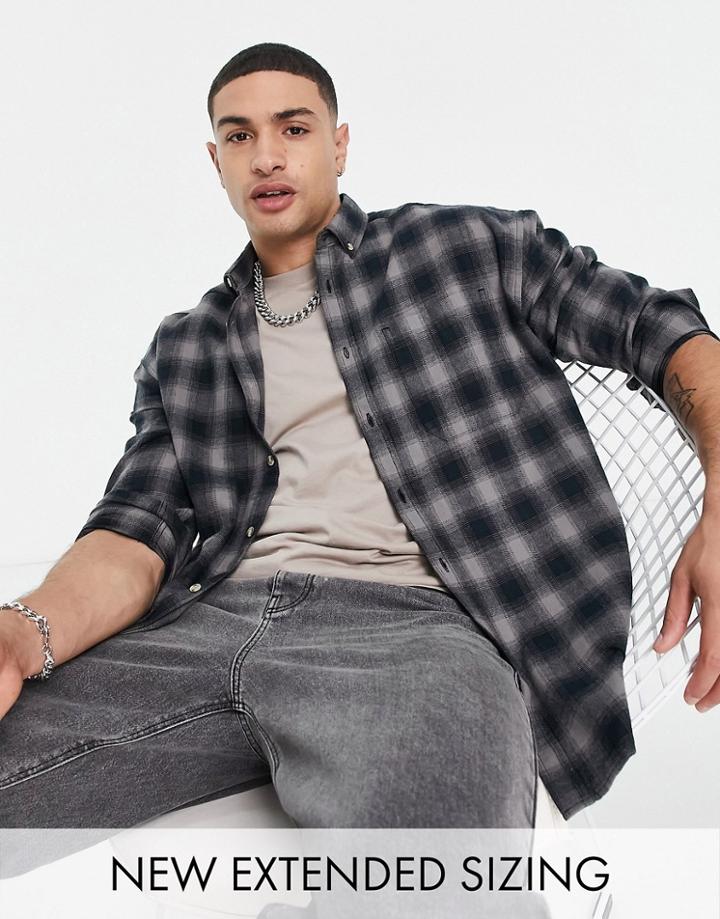 Asos Design 90s Oversized Grungy Check Shirt-black