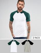 Asos Muscle Fit Polo With Contrast Raglan 2 Pack Save - Multi