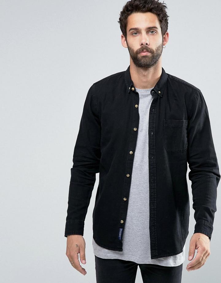 Pull & Bear Denim Shirt In Black In Regular Fit - Black