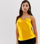 Asos Design Petite Cowl Neck Cami In High Shine Satin - Gold